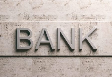 Bank sign on a marble background. 3d illustration